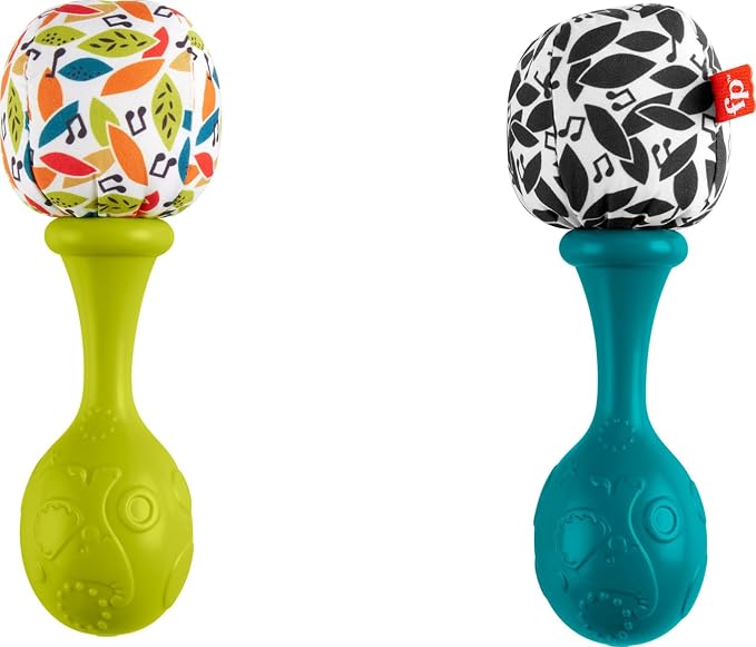 Fisher-Price Newborn Toys Rattle ‘n Rock Maracas, 2 Soft Musical Instruments for Developmental Play Babies Ages 3+ Months, Neutral Colors (Pack of 6)