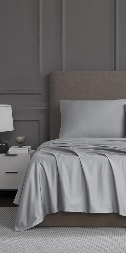 Linen Closet Luxury 1200 Thread Count Queen Sheet Set, 4 Pcs, Cotton Rich, Soft Silver, Soft, Durable & Wrinkle Resistant Sateen Sheets, Includes 16" Deep Pocket Fitted Sheet, Home & Hotel Essentials