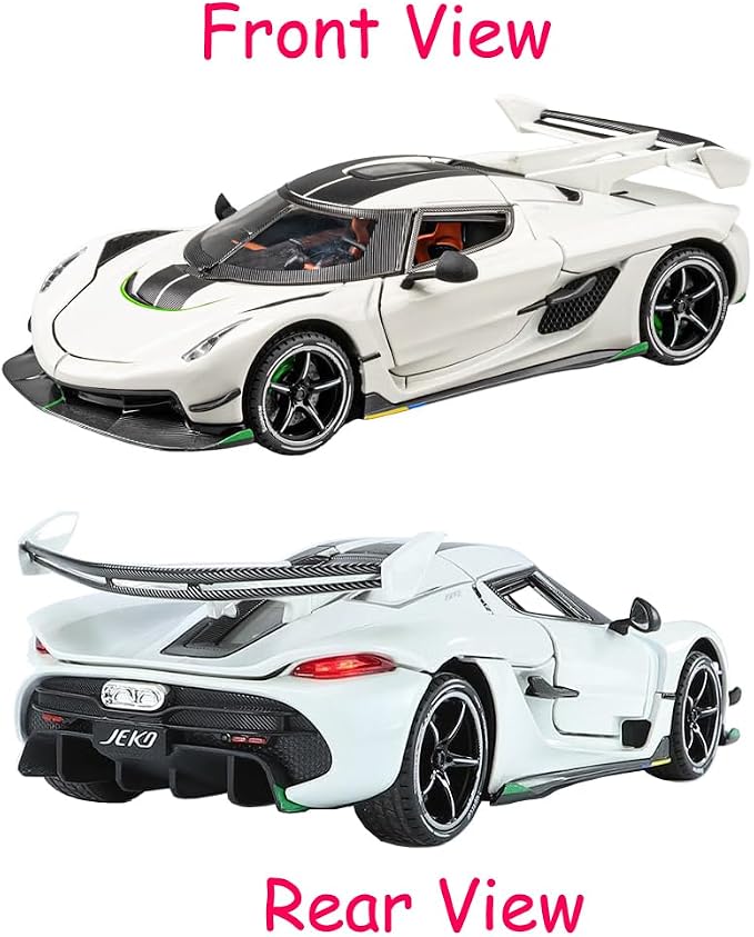 Therina Toy Cars Model Jesko 1/24 White Alloy Collectibles Die-cast Vehicles with Sound and Light