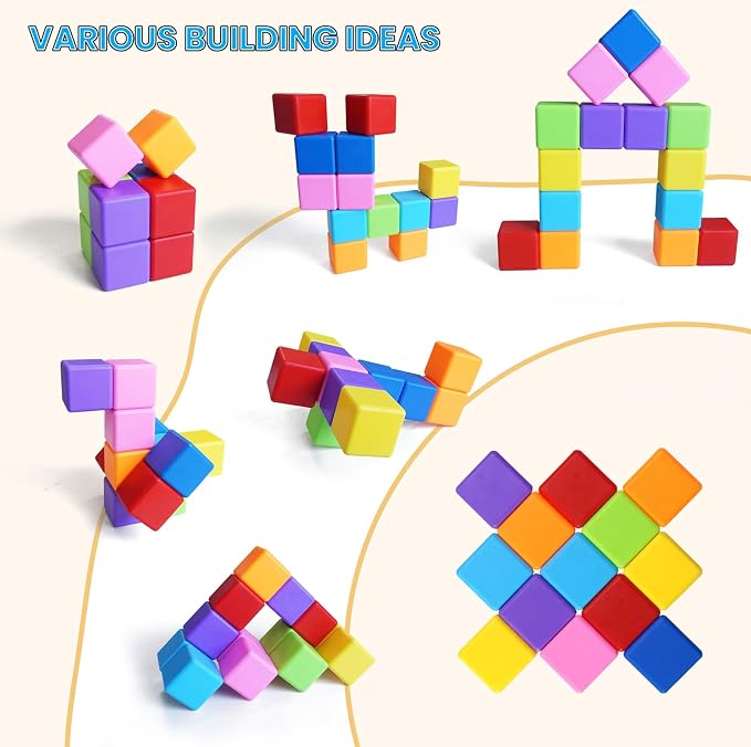 Large Magnetic Building Blocks, 8 Colors 1.65 Inch Magnetic Blocks for Toddlers 1-3, Magnet Cubes Sensory Stacking Learning Toys, Birthday Gifts for Boys and Girls, 16PCS