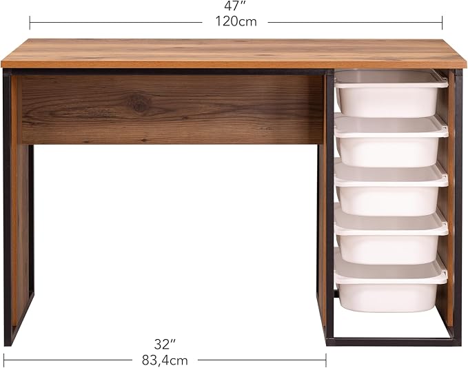 Desk with Drawers, Puzzle Table, Hobby & Activity Desk, Space-Saving Do-it-Yourself Desk, Small Modern Office Desk, Simple Pc Table with Bins (Rustic Brown)