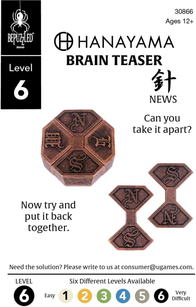 BePuzzled | News Hanayama Metal Brainteaser Puzzle Mensa Rated Level 6, for Ages 12 and Up