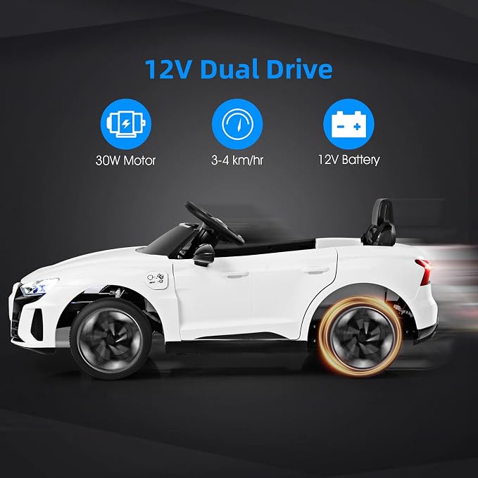 INFANS 12V Kids Ride On Car, Licensed Audi RS e-tron GT Electric Vehicle with Remote Control, Toddlers Battery Powered Toy with 4 Wheels Suspension, LED Headlight, Music, MP3, USB, TF Port (White)
