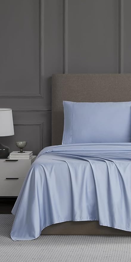Linen Closet Luxury 1200 Thread Count Full Size Sheets Set, 4 Pieces, Cotton Rich, Blue, Soft, Durable & Wrinkle Resistant Sateen Sheets, 16" Deep Pocket Fitted Sheet, Home & Hotel Essentials