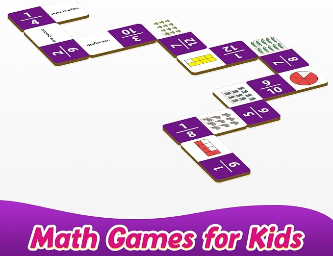 Kasfalci Fraction Dominoes Set,Math Games for Kids,Math Manipulatives,Counting Toys,Learning Games,Preschool Learning Activities,Homeschool Supplies,Kindergarten Classroom Must Haves,1st 2nd 3rd Grade