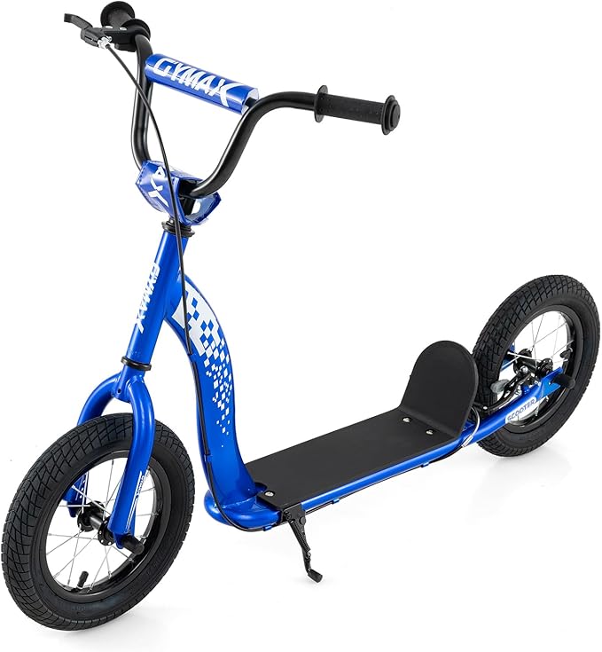 GYMAX Scooter, Kick Scooter for Adults, Teens, Kids with Adjustable Handlebar, 12” Inflatable Wheels, Front Caliper Brake & Non-Slip Deck, Heavy Duty Off-Road Scooter