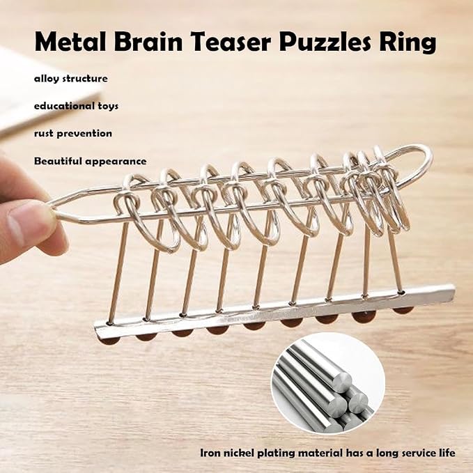 Metal Brain Teaser Puzzles for Adults,IQ Test Mind Games Toys Metal Wire Rings Trick Puzzle,Unlock Interlocking Puzzle Education Smart Toys for Adults Teens