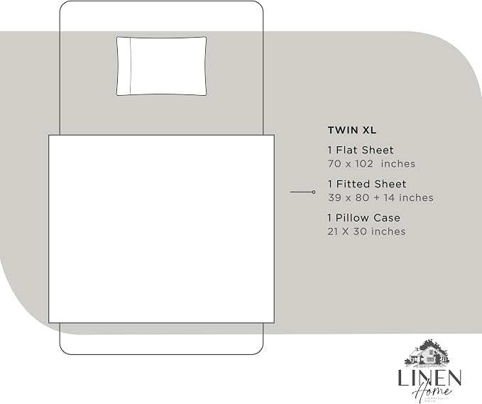 Linen Home 100% Cotton Percale Sheets Twin XL Size, White, Deep Pocket, 3 Pieces Set - 1 Flat, 1 Deep Pocket Fitted Sheet and 1 Pillowcase, Crisp Cool and Strong Bed Linen