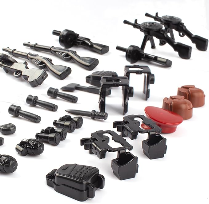Military Weapons Pack 33 Pcs Soviet Accessories Kits Toys, Army Equipment Gear WW2 Guns for Boys 6+, Compatible with Mini Figure of Major Brand