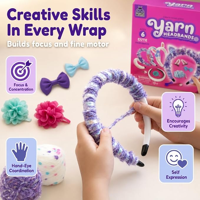 PURPLE LADYBUG Yarn Headbands for Girls - Great 5 Year Old Girl Gifts, Fun 7 Year Old Girl Birthday Gifts Idea, Girls Hair Accessories, Arts and Crafts for Kids Ages 6-8, Make Your Own Kids Headbands