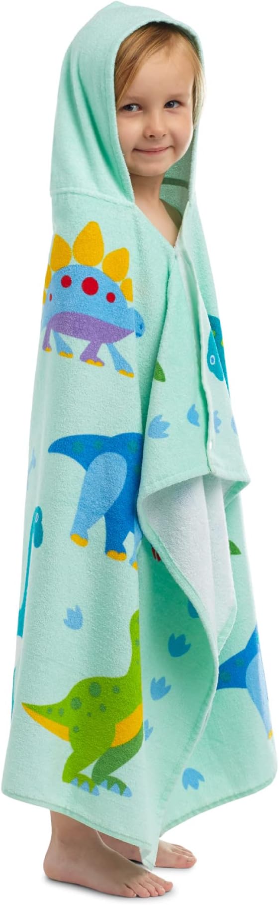 Wildkin Kids Hooded Beach Towel – 100% Cotton, Snap Front for Bath, Pool & Beach - Dinosaur Land