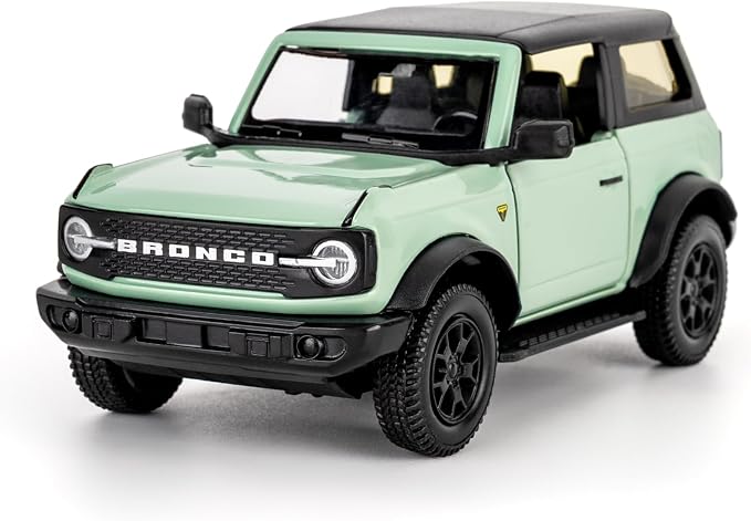 1:36 Ford Bronco Badlands 2dr Toy Car, Diecast Pull Back Model Car, Doors Open, Collection Kids Toy for Aged 3 and up, Mint Green