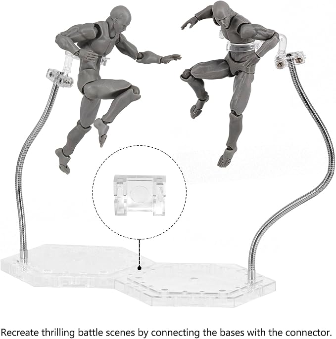 Action Figure Stand with Flexible Metal Arm,Action Figure Pose Display Holder Base,Flight Stands for Action Figures Compatible with HG RG SD SHF Gundam 1/144 Toy with Screwdriver (4Pcs Clear)