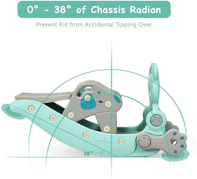 Costzon 5 in 1 Toddler Slide Rocking Toy, Slide for Kids with Detachable Stool, Basketball Hoop and Ring Game, Foldable Climber Playground Slide for Both Indoors Outdoor Use (Green Bear)