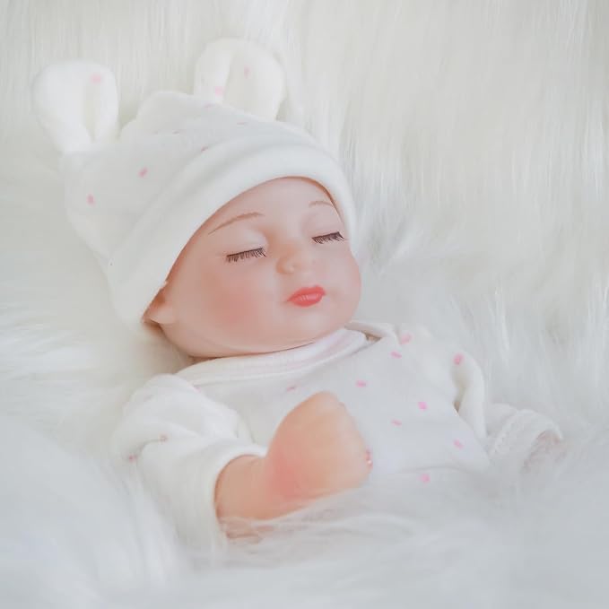 ENA Reborn Baby Doll Realistic Silicone Vinyl Baby 10 inch Weighted Lifelike Doll Gift Set for Ages 3+ (Pink Polka dots, 10 inch)