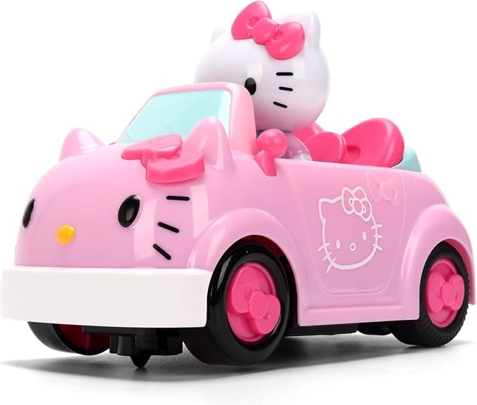 Jada Hello Kitty RC Car 1:32 Scale Vehicle – Simple Function Remote Control Pink Convertible with Non-Removable Figure Toys