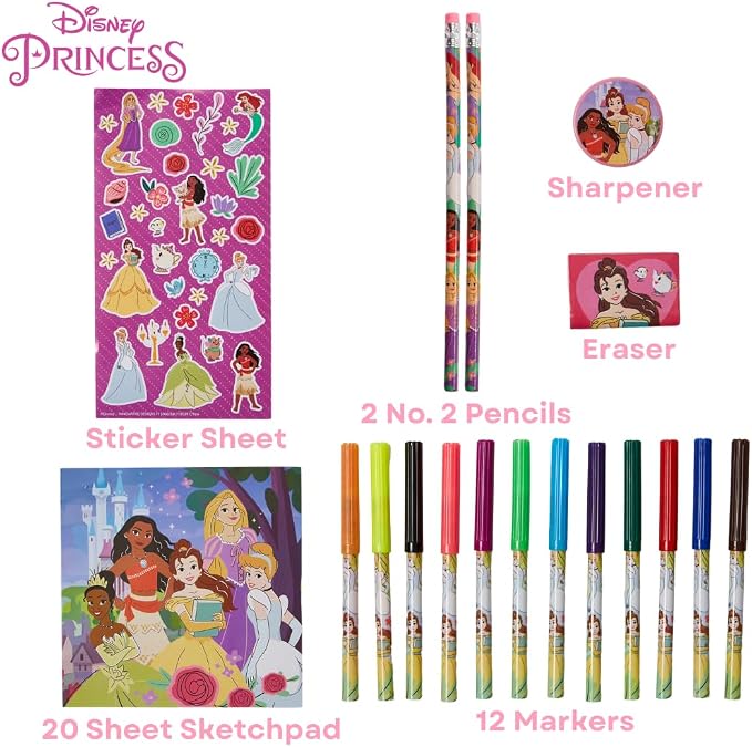 Disney Princess Color and Roll Activity Set with Carrying Case, Stickers, & Art Supplies