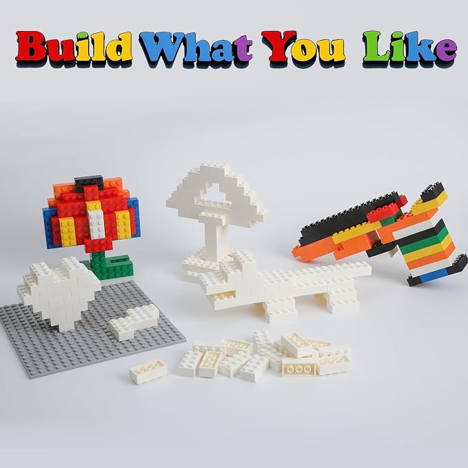 HUIZDQ 500 Piece Classic Building Bricks and 1 Gray Baseplate, 2x4 Bricks Bulk Creative Building Toys, Blocks Bulk for Kids Ages 6+, White(Small Bricks, 1.25x0.62x0.47 in)