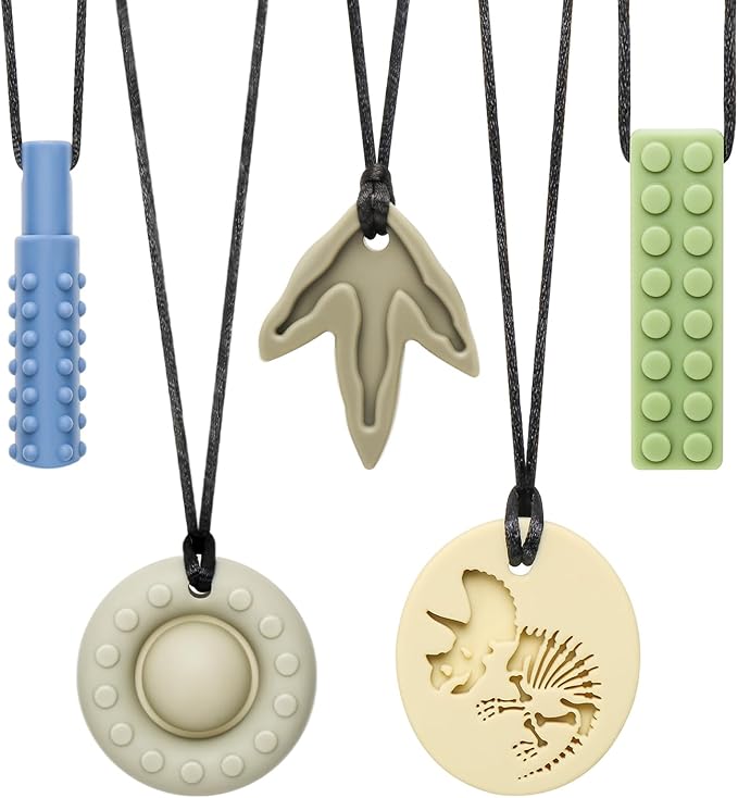 MISSLILI Sensory Chew Necklaces for Kids Aggressive Chewers - Silicone Chewelry for Autism, ADHD, Oral Motor Therapy & Baby Teething (BPA-Free, Textured Surface)