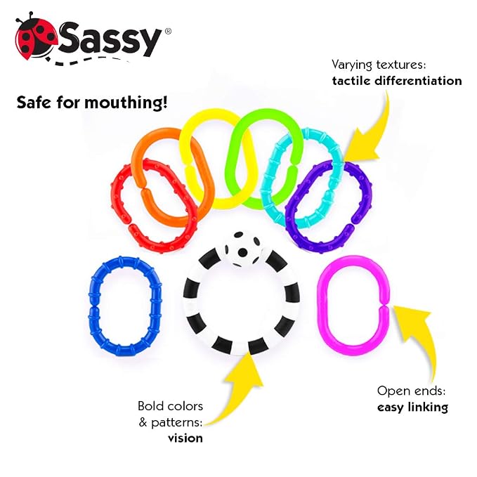 Sassy Ring O Links 9 Piece Set, Links for Stroller or Carrier Seat, 0+ Months