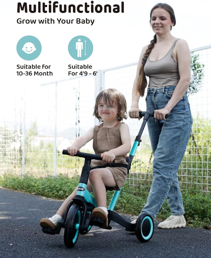 newyoo Toddler Tricycles for 1-3 Year Olds, Toddler Bike, Baby Balance Bike, Christmas and Birthday Gift for Boy and Girl, Trike with Push Handle, Safety Guard, Safety Belt, Blue, TR008 | for 1-3 Year Olds