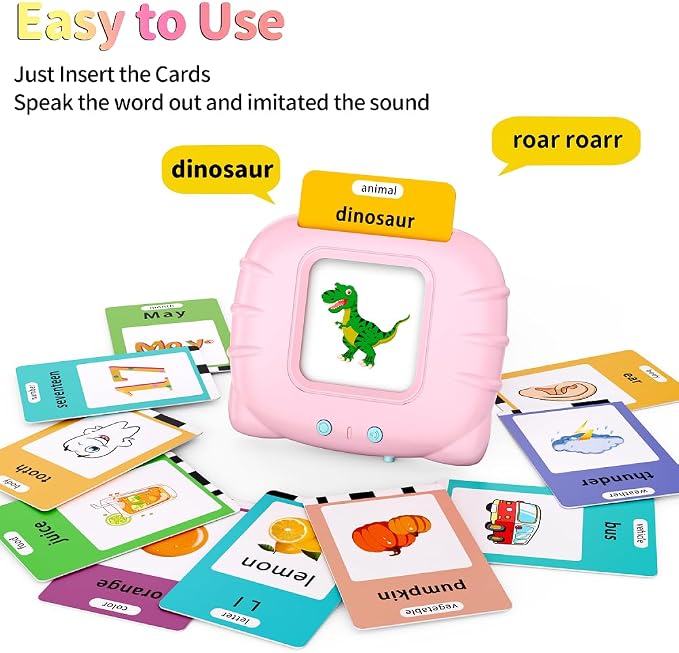 Eaever Educational Learning Toys - 520 Sight Words Talking Flash Cards, Autism Sensory Toys, Pocket Speech for Toddlers, Valentine's Day Present Birthday Gift for 1 2 3 4 5 6 Year-Old Girls, Pink