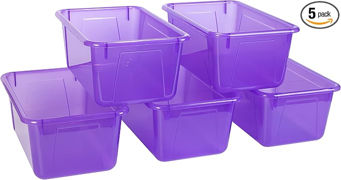 Storex Small Cubby Bins – Plastic Storage Containers for Classroom, 12.2 x 7.8 x 5.1 inches, Candy Violet, 5-Pack (62478A05C)