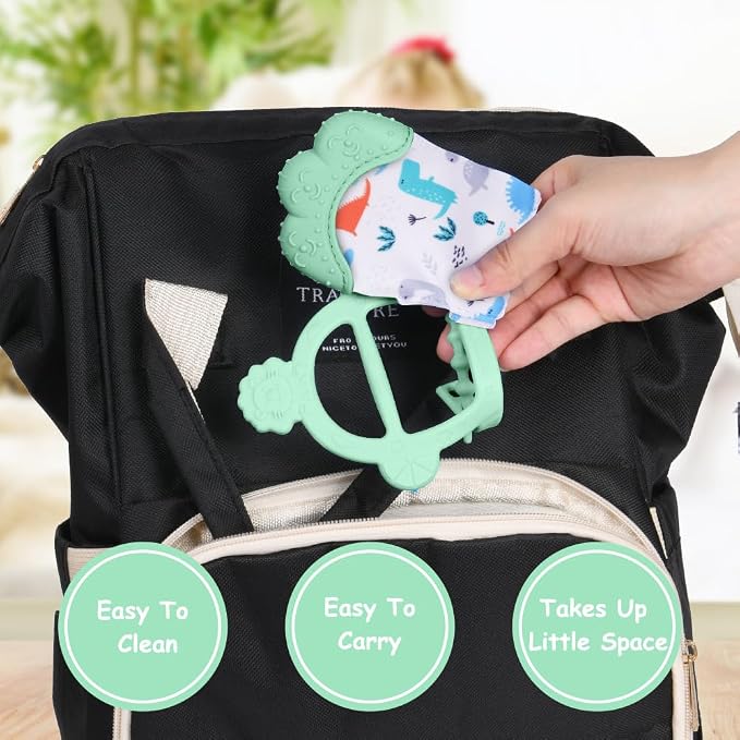 Vicloon Silicone Teething Mitt, 2Pcs Mitten With Adjustable Strap, Crinkle Sound and Textured, Self-Soothing Chew Toys for 0-6 Month Infants