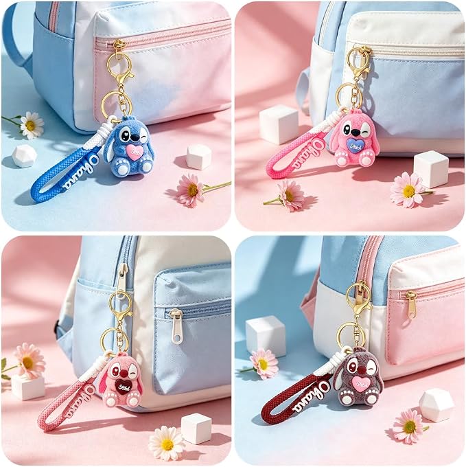 4Pcs Cute Cartoon Keychain Set, Collectible Anime Figure Keyring, Kawaii Pendant Accessory Fun Gift for Men Women