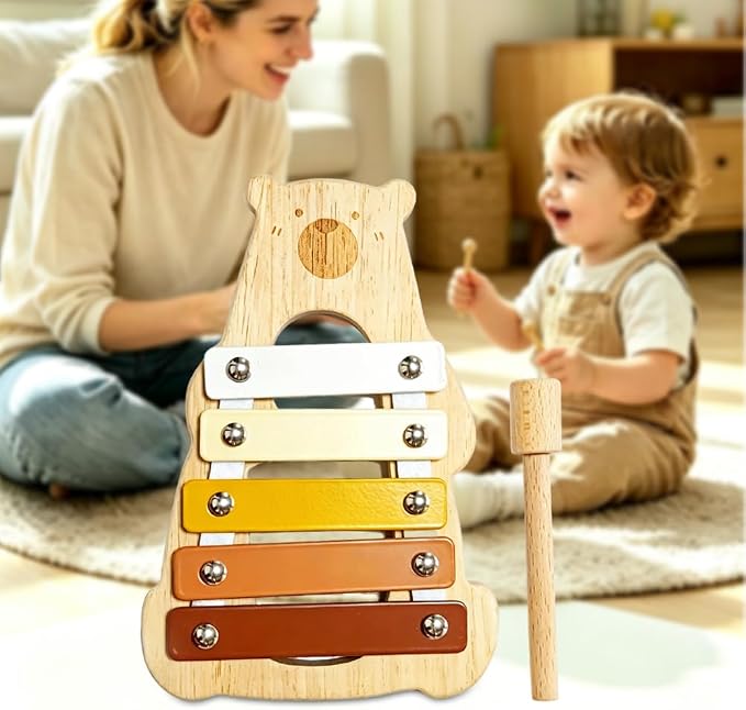 Lovely Xylophone for Toddlers, Early Childhood Development Musical Instruments for Toddlers, Wooden Xylophone for Kids,Musical Instruments Toys for Preschool Percussion Learning (Bear)