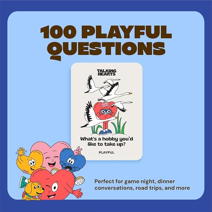 Talking Hearts Conversation Cards for Family, 200 Fun Questions and 20 Challenges for Dinnertime, Road Trips, and Game Night