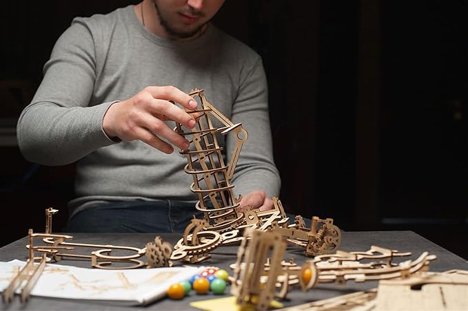 UGEARS Wooden 3D Puzzles for Adults - Wooden Marble Run Spiral Hoist Models for Adults to Build - Advanced Wooden 3D Puzzle Kit - Mechanical Model Wooden Puzzles for Hobbyists - 266 Pcs