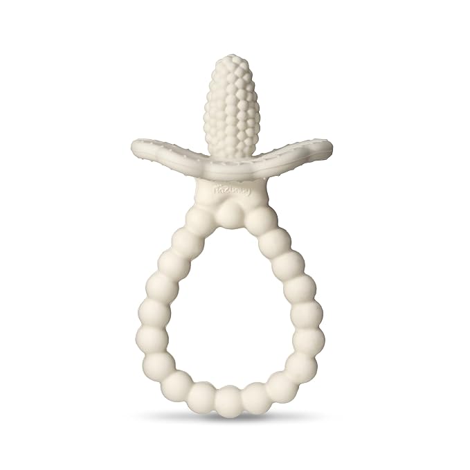 RaZbaby RaZberry Plus Baby Teether – Easy-to-Hold Toy for Front & Back Teething Relief, BerryBumps Texture for Sensory Development, Soothes Sore Gums, BPA-Free, Great Gift for Babies 3M+ – White