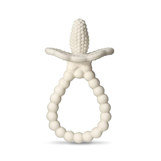 RaZbaby RaZberry Plus Baby Teether – Easy-to-Hold Toy for Front & Back Teething Relief, BerryBumps Texture for Sensory Development, Soothes Sore Gums, BPA-Free, Great Gift for Babies 3M+ – White