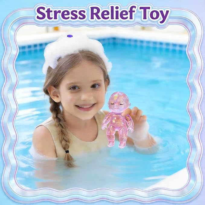 Shiny Baby Doll Soft Rubber Stress Relief Toy – Glowing Stress Ball – Cute Maltose Doll – Stress Relief Toy for Teens and Adults; Party Gift; Soft Toy for Anxiety Relief (Pink)