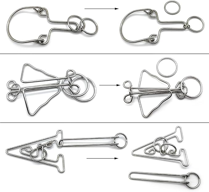 Zooshine 3 Pcs Large Metal Puzzles Brain Teasers,Disentanglement Iron Link Unlock-Interlock Game Toy Gift with Solution Paper for Adults Kids Teens
