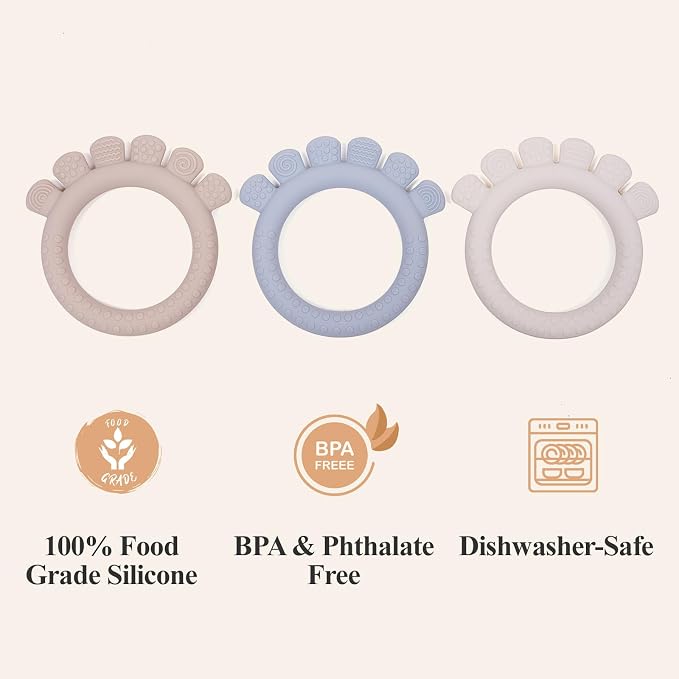 Baby Silicone Teething Ring Toys for 0-6,6-12 Months Boys and Girls,Chew Teether Stuff for Infant,Newborn Must Have Essentials,BPA Free,Soft and Textured. (Gray)