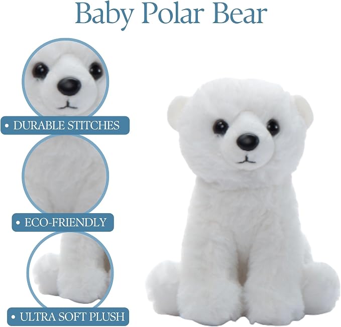 The Petting Zoo Polar Bear Stuffed Animal Plushie, Gifts for Kids, Wild Onez Babiez Zoo Animals, Polar Bear Plush Toy 6 inches