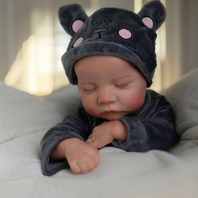 DAYOFFKIDS18Inch Sleeping Reborn Baby Doll, Realistic Newborn Baby Doll with Vinyl Body, Handmade Lifelike Washable Body Features, for Kids Ages 3+ (LeviBlack)