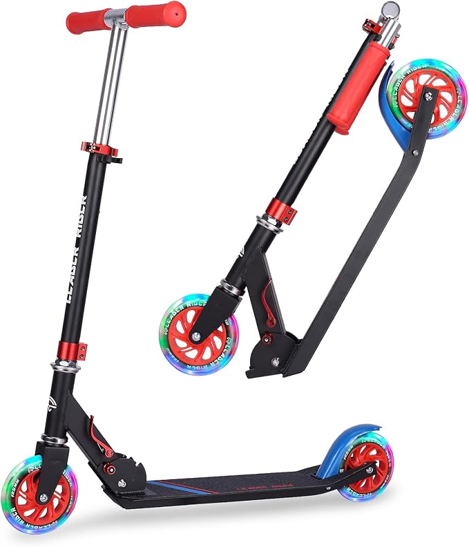 Kick Scooter - Collapsible Portable Kids Push Scooter - Lightweight Folding Design with High Visibility RGB Light Up LEDs on Wheels