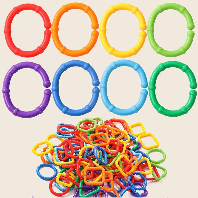 50PCS Baby Rings Toy Links Plastic Babies Teething Ring Attach Baby Toys to Strollers or Carrier Seat or Baby Bouncers for Infants