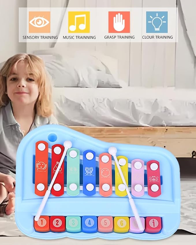 2 in 1 Piano Xylophone for Toddlers, 8 Multicolored Cause and Effect Toys Baby Xylophone, Musical Instrument Toy Piano for Toddlers(Pink)