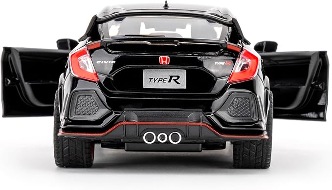1:32 Scale Civic Type R Model Car，Toy Vehicle with Sound & Light, Pull Back Function & Openable Doors - Premium Diecast Collectible with Realistic Details Black