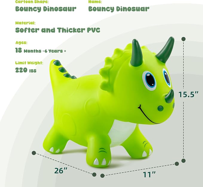 Kids Dinosaur Bouncy Animal Toys, Inflatable Triceratops Bouncer, Ride on Bounce Hopper, Indoor Outdoor Activity Birthday Gift for 18 Months 2 3 4 Years Old Boys