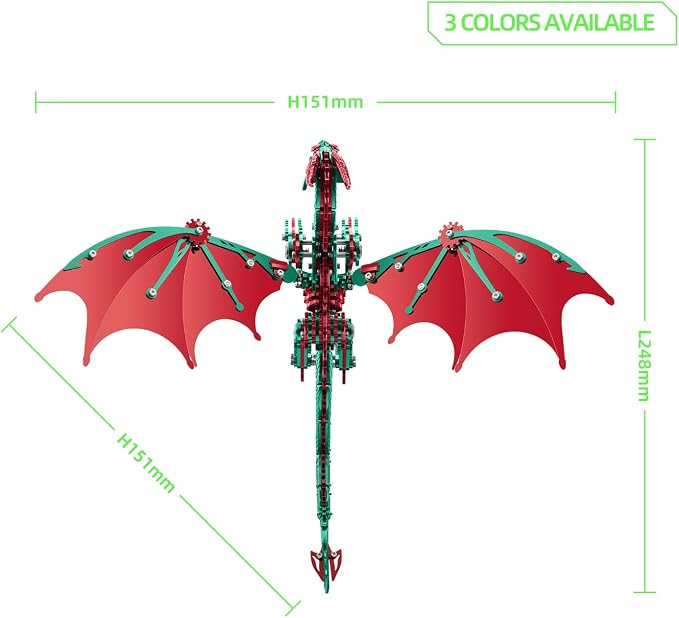 OreilleStar 3D Metal Dragon Puzzle, Mechanical Model Building Kit, Green and Red Assembly Puzzle for Adults Gift (Green Red Dragon)