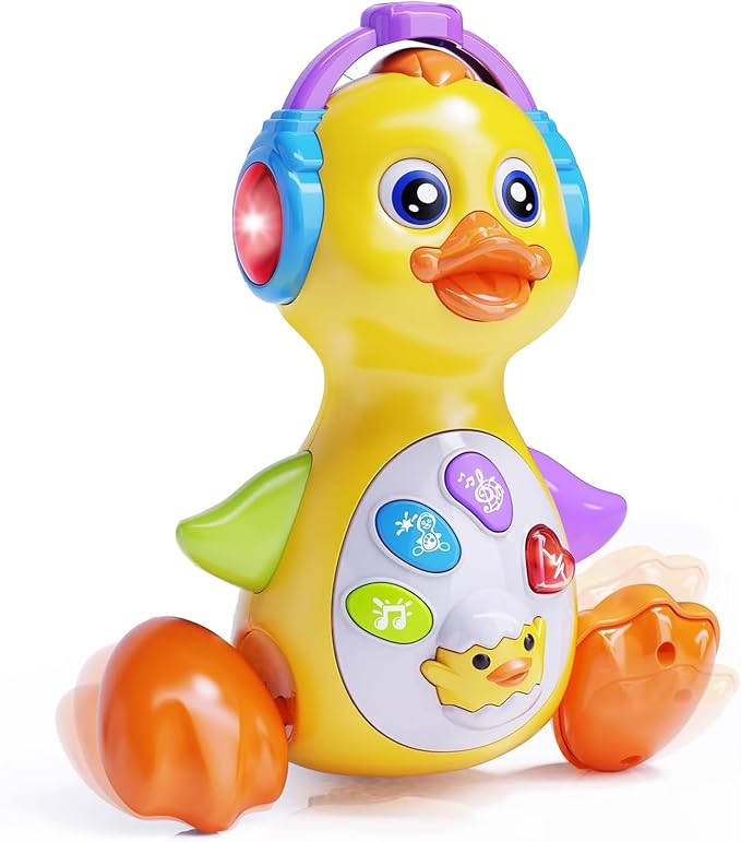 Musical Light Up Duck, Crawling Tummy Time, Educational Learning Dancing Toy for 1 Year Old, 0-3-6-12 Month Baby Infant Gifts