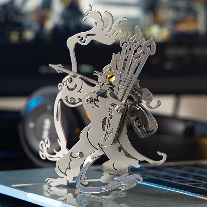 3D Metal Puzzles Toys The Meow Meow Family King and Princess Cat DIY Handmade Assembled Model Kits Ornaments Christmas New Year and Birthday Gifts for Adult (King Cat Silver)