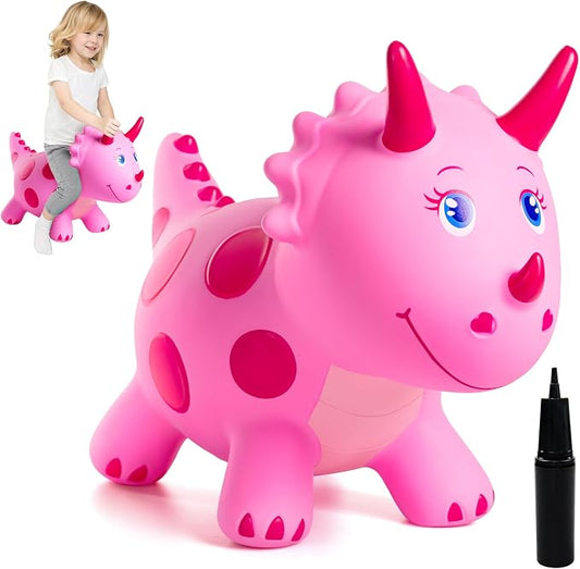 ZOOJOY Dinosaur Bouncy Animal Hopper, Inflatable Bouncy Hopping Toys for Toddlers 1-3, Ride-on Bouncing Toys for ChristmasBirthday Gifts for Boys Girls, Pink Gril Toys WFree Pump