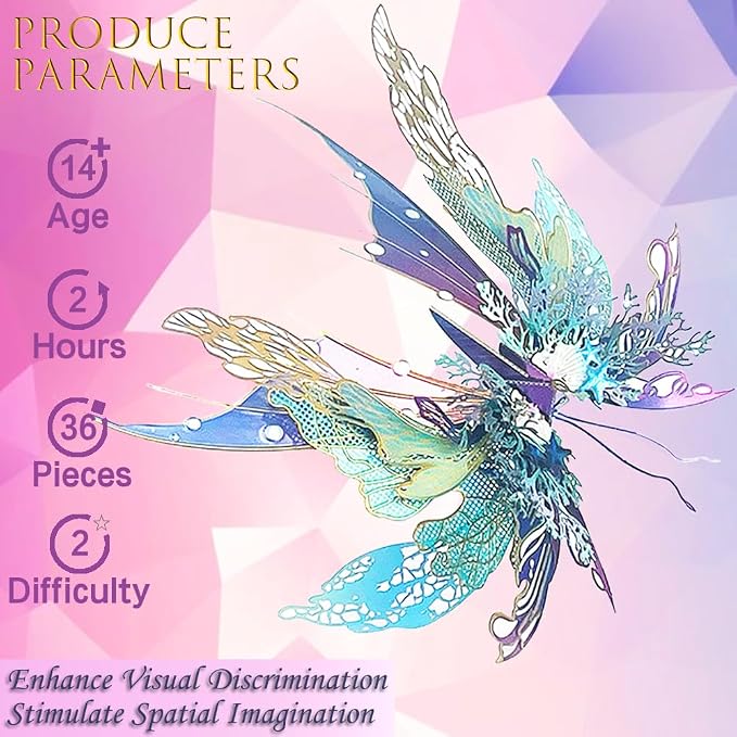 3D Metal Puzzles for Adults,Butterfly Model Building Kits,Cute Insect Design,Brain Teaser Puzzle,DIY Mechanical Assembly Kit Creative Ornament Suitable for Home Decor Art Craft (Blue)