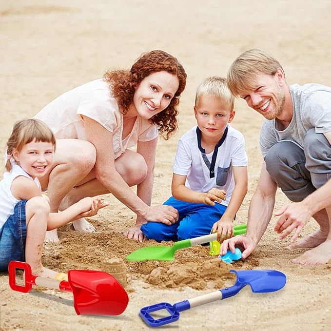 Umnodobn Beach Sand Toys 16 Inch Shovels for Kids Adults, Spade Scoop Gardening Tools, Sandbox Kit Wood ABS Spade for Travel Garden Outdoor Snow Backyard Summer Vacation Toys for Boys Girls 3 PCS